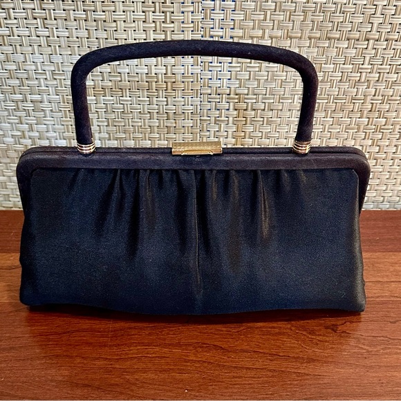 VTG 1960s Black Satin Top Handle Evening Bag by Ande' - Picture 2 of 13